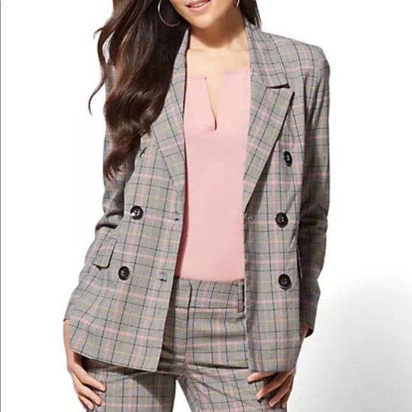 NY & Company Pink Plaid Double-Breasted Jacket - 7th Avenue - Picture 2 of 11